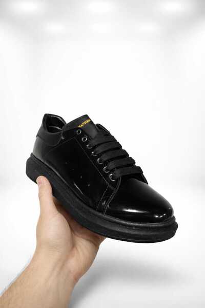 Siyah RUGAN Deri Bağcıklı Yüksek Tabanlı Erkek SNEAKER
