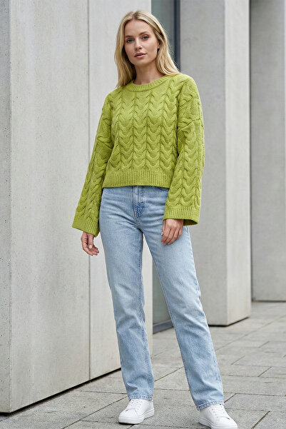 Kirazgym Women's Hair Braided Patterned Loose Oversize Crop Knitwear Sweater ...