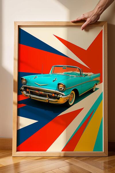 Saturn 1957 Chevrolet Bel Air Convertible Car Frameed Print Poster clasic cu ...