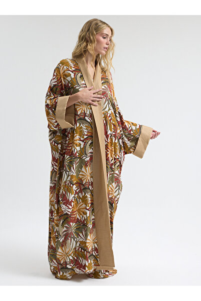 Store Wf Leaf Patterned and Plain Beige Abaya