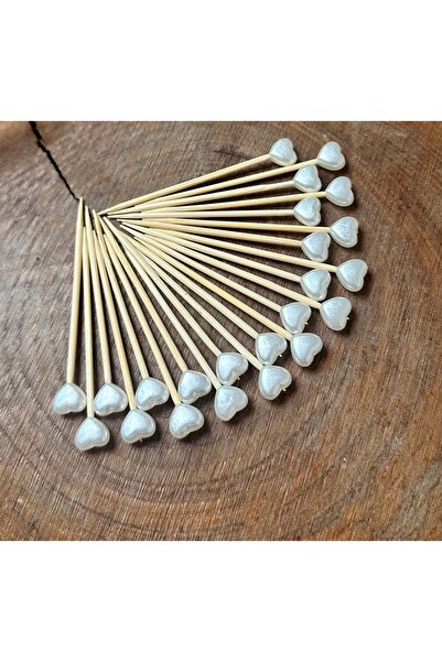 HARİKALAR DÜKKANI 100 Adet Dekoratif Küçük Kalp İncili Kokteyl Kürdanı 6,5 cm...