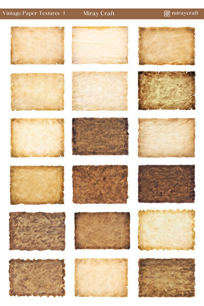MirayDesign 1 Sayfa Vintage Kağıt Dokuları – Journal & Scrapbook Sticker Sayf...