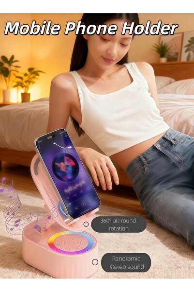 Generic مكبر صوت بلوتوث لاسلكي 5 في 1 مع حامل للهاتف، وشاحن طوارئ بسعة 3000 م...