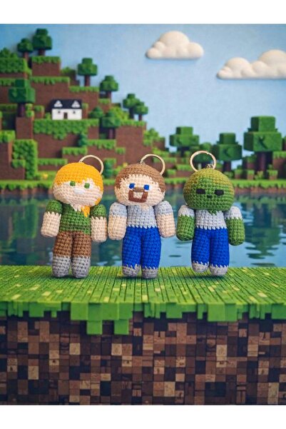 ayta kids clothing toys Amigurumi el yapımı minecraft 3’Lü karakter anahtarlık