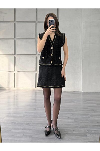 Coral Sim Detaylı Peluş Yelek 140428 Siyah