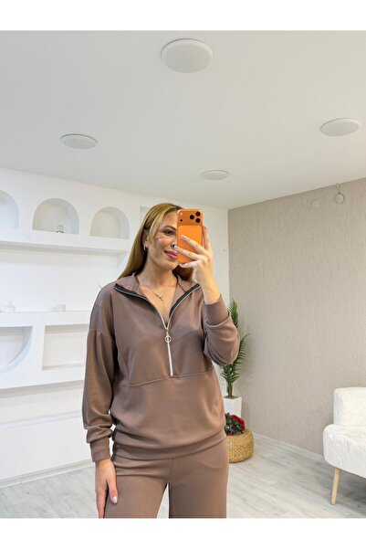 Trendingsize Textured Modal Half-Zip Detailed Suit