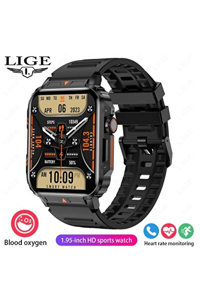 Lige ساعة ذكية سوداء بشاشة 1.95 بوصة لمراقبة الصحة، مقاومة للماء بمعيار IP68،...