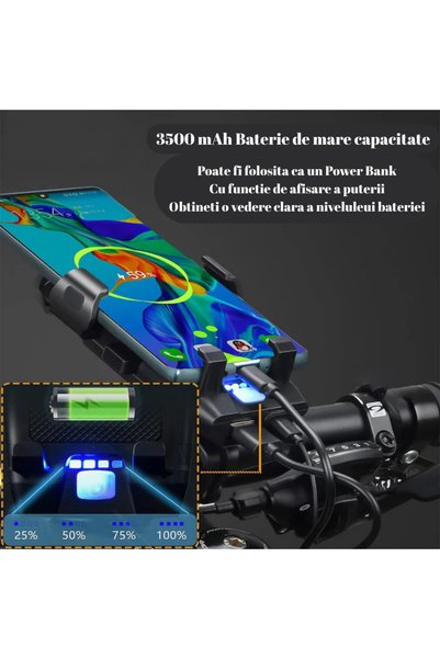 OEM TIRONIX Lanterna Bicicleta/Trotineta 4-in-1 500lm, Claxon 130dB, Suport Telefon, Power Bank 3500mAh