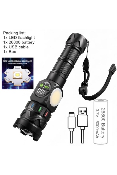 Choice مصباح يدوي أسود عالي الطاقة بتقنية LED بقوة 5000 لومن، قابل لإعادة الش...