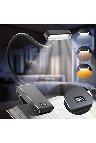 Choice Black Aluminum Rechargeable Reading Light 3 colors 3 brightness Clip O...