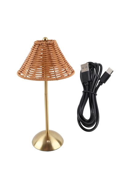 Choice Gold Cordless Boho Rattan Table Lamp PC Rattan Weaving Eye Care Compac...