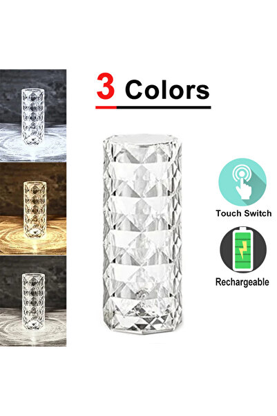 Choice مصباح طاولة كريستالي مزود بجهاز عرض ضوئي على شكل وردة LED بثلاثة ألوان...