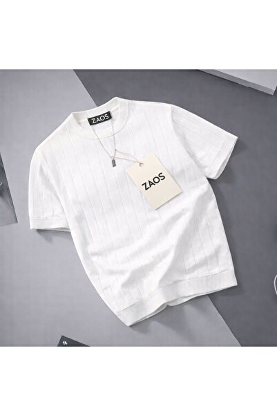 zs zaos fashion Ανδρικό μπλουζάκι με υφή, λαιμόκοψη ποδηλάτου, κανονική εφαρμ...