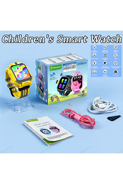 Choice ساعة ذكية للأطفال صفراء جديدة للأطفال مزودة بتقنية الجيل الخامس، زر اس...