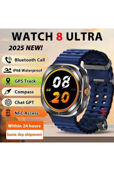 Choice ساعة ذكية جديدة بشريط فولاذي أزرق، طراز 8 ألترا 2025، مزودة بنظام تحدي...