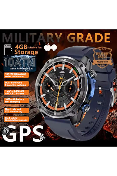 Choice ساعة ذكية جديدة للرجال مزودة بخريطة GPS زرقاء اللون، بتصميم عسكري، مزو...