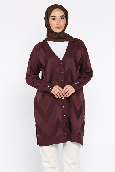 azragül giyim Front Buttoned Patterned Hijab Knitwear Cardigan