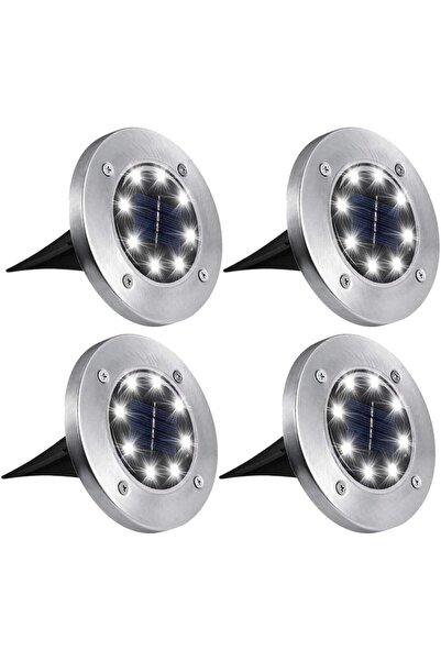 Choice أسود أبيض 4 قطع 4 قطع 8 مصابيح LED قرصية تعمل بالطاقة الشمسية إضاءة خا...