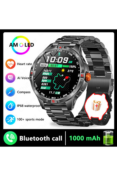 Choice ساعة ذكية رياضية للرجال من الفولاذ الأسود، مزودة بنظام تحديد المواقع ا...