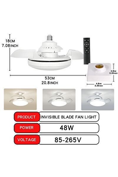 Choice مصباح مروحة سقف - مصباح مروحة سقف بثلاثة مصابيح LED بقوة 30 واط، قاعدة...
