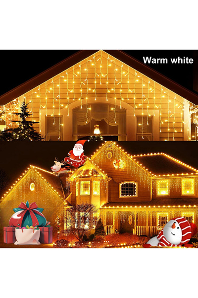 Choice 7.5M 160Leds warm white Solar Curtain Icicle Lights Outdoor Eaves Deco...