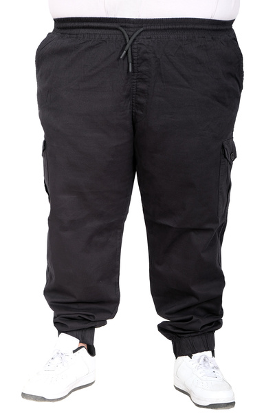 ModeXL Mode XL Large Size Men's Linen Cargo Jogger Barcelona Pants 25911 Black