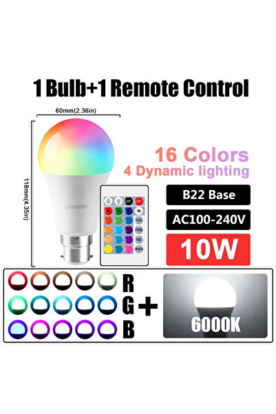 Choice 10w B22 RGB 6000K LED RGB Bulb Multicolor light E27 B22 Base 16 Colors...