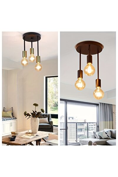 Choice مصباح سقف صناعي أسود، مصباح معلق ثلاثي الاتجاهات، قاعدة E27، إضاءة سقف...