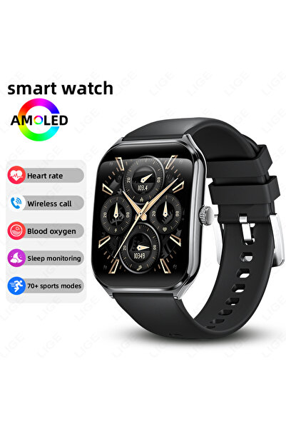 Lige ساعة ذكية جديدة للرجال، فائقة النحافة، بشاشة AMOLED سوداء مقاس 1.96 بوصة...