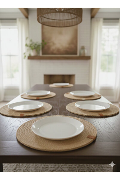 DENBU TEKSTİL 6'lı Lüks Jüt Hasır Supla Takımı -Modern Sofra Sunum Seti