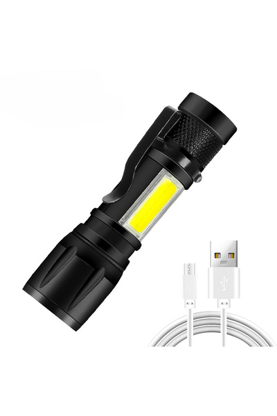 XIWANGFIRE مصباح يدوي صغير الحجم من زووم، أسود اللون، مزود ببطارية مدمجة، قوي...