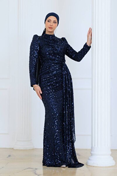 zoezoe DRAPE DETAYLI PUL PAYETLİ TESETTÜR ABİYE ELBİSE