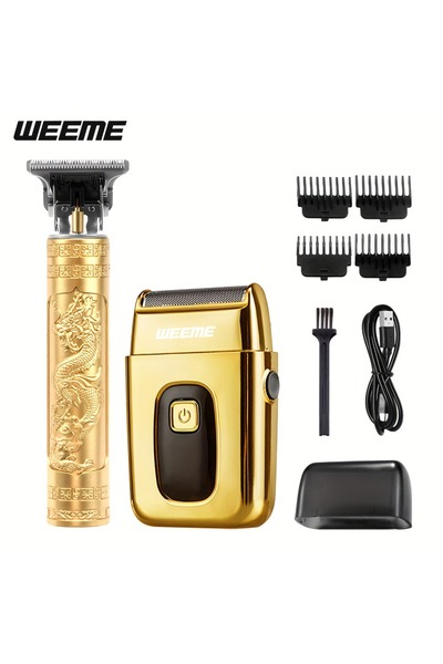 Choice مجموعة ماكينة حلاقة الشعر واللحية الخفيفة الذهبية 2 في 1 من WEEME، مزو...