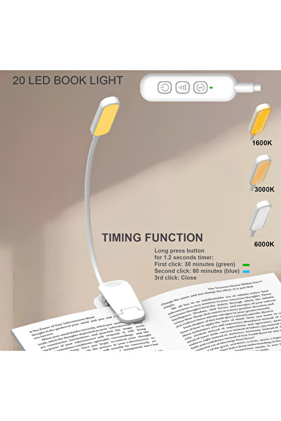 Choice مصباح قراءة أبيض قابل لإعادة الشحن، 3 درجات حرارة لونية، 5 مستويات سطو...