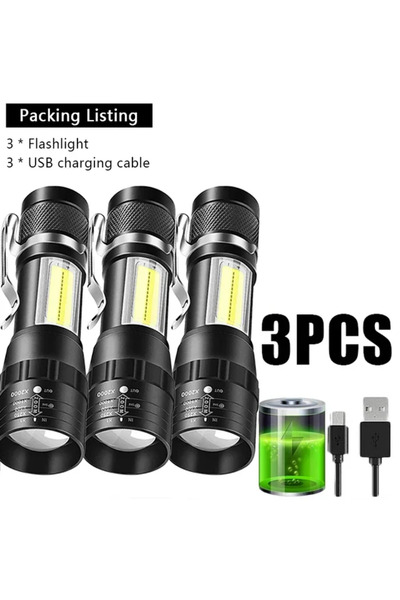 Heinast 3 مصابيح يدوية صغيرة محمولة قابلة للتكبير والتصغير، مزودة بتقنية COB+...