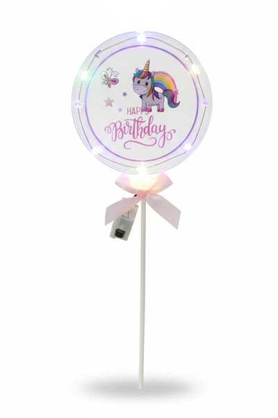 Larenya Happy Birtday Yazılı Işıklı Yuvarlak Pasta Üstü Süsü