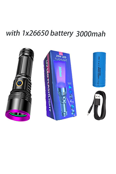 Choice مصباح يدوي LED بقوة 20 واط وطول موجي 365 نانومتر مع بطارية 26650، مرآة...