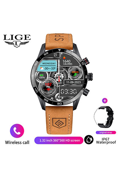 Lige ساعة ذكية سوداء أنيقة للرجال، مزودة بتقنية بلوتوث لإجراء المكالمات ومراق...