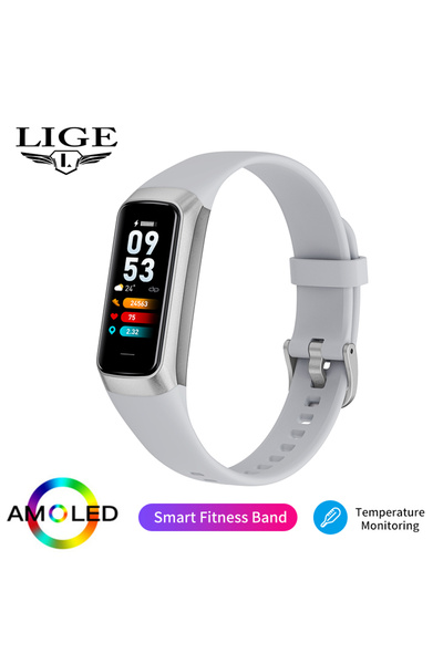 Lige سوار ذكي رمادي اللون مزود بشاشة AMOLED مقاس 1.1 بوصة لمراقبة معدل ضربات ...