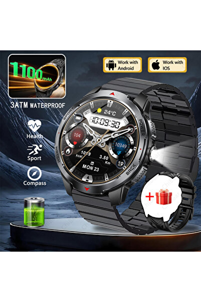 Choice ساعة ذكية رياضية خارجية عسكرية للرجال، مصنوعة من الفولاذ الأسود، ببطار...