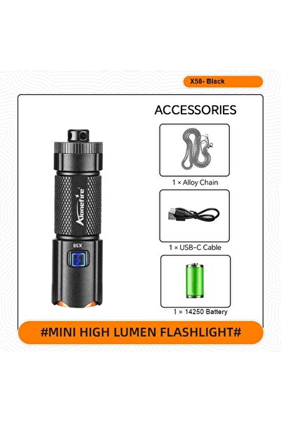 Choice سلسلة مفاتيح صغيرة سوداء اللون EDC لتزيين الرقبة ومصباح يدوي صغير ومصب...