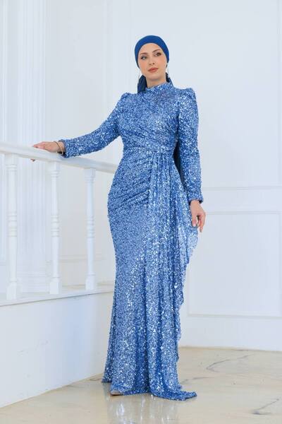 zoezoe DRAPE DETAYLI PUL PAYETLİ TESETTÜR ABİYE ELBİSE