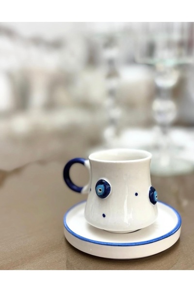 Renkli Hobi Evi Nazar Boncuklu Seramik Türk Kahvesi Fincanı