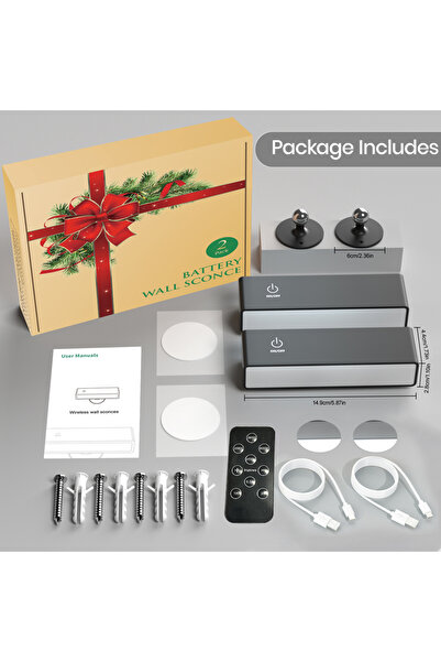 Choice 0-5W 2 pack Black Rechargeable Wall Sconces with Remote 3 Color Temper...