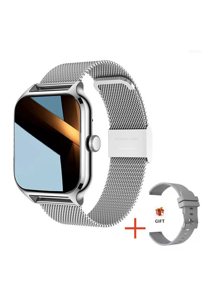 Choice ساعة ذكية فضية اللون بحزام شبكي، متوافقة مع هواتف أندرويد وiOS، شاشة م...