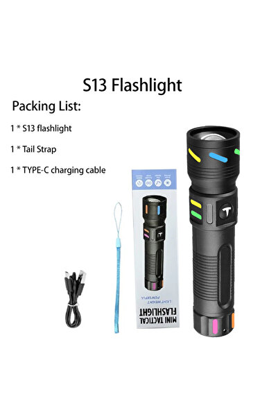 Choice مصباح يدوي أسود S13 قوي بتقنية LED، محمول وقابل للتكبير، تكتيكي، مقاوم...