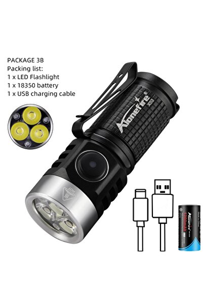 Choice مصباح يدوي صغير عالي الطاقة قابل لإعادة الشحن، مزود بـ 3 مصابيح LED، ي...