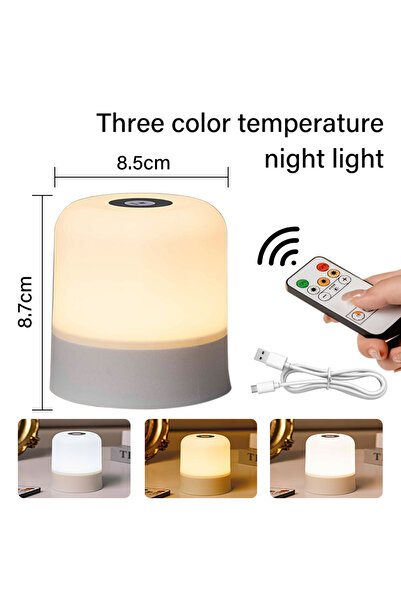 Choice 3 Colors Rechargeable LED Table Lamp Touch Dimmable Bedside Lamp RGB N...