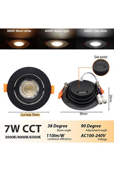 Choice AC100-240V Black round short 8pcs LED ceiling spotlight 90° Adjustable...