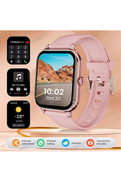 Choice ساعة ذكية وردية اللون، متوافقة مع أجهزة أندرويد وآيفون، شاشة عالية الد...